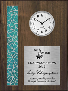 Walnut Native Heritage Clock with rich printed turquoise Native American Trim