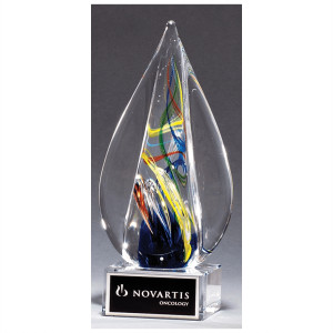 Flame-Shaped Art Glass Award Clear Glass Base