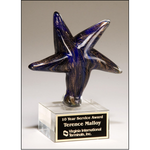 Blue Art Glass Star with gold metallic highlights - 6 7/8" Blue Art Glass Star with gold metallic highlights - 6 7/8"