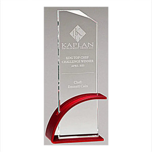 Contemporary Clear Glass Award with arched red aluminum base