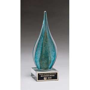 Flame Shaped Art Glass with teal and green color - 11 1/2"s Flame Shaped Art Glass with teal and green color - 11 1/2"s