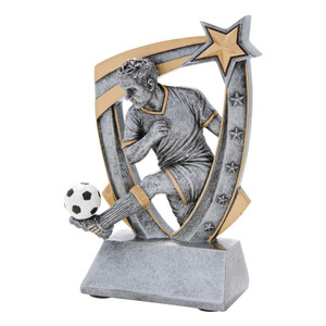 Soccer Male "3D Star" Resin Sculpture Trophy - 6" Tall Soccer Male "3D Star" Resin Sculpture Trophy - 6" Tall