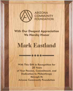 Laser Etched Alder with Walnut Accents Recognition Plaque Laser Etched Alder with Walnut Accents Recognition Plaque