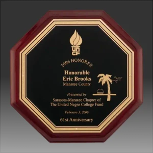 Octagonal Rosewood Piano Finish Plaque with Black Florentine Plate