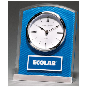 Glass Clock with Blue Carbon Fiber Design