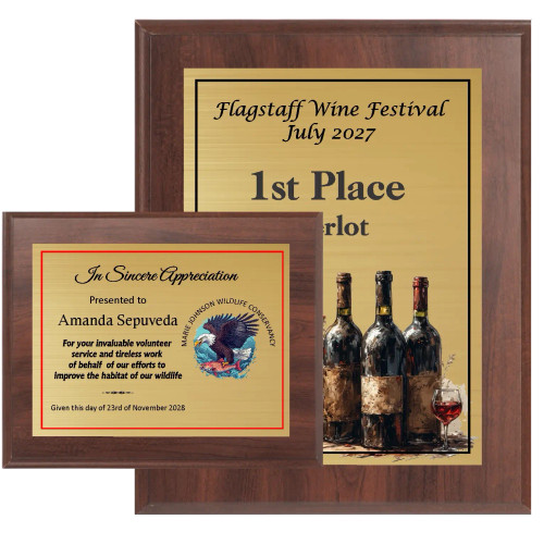 Digitally Color Printed Brushed Gold Plate on Cherry Finish Plaque