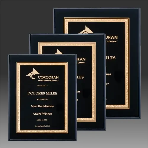 Black High Gloss Plaque with Black/Gold Florentine Design Plate