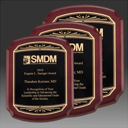 Rosewood Piano Finish Plaque with Gold Border