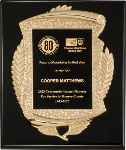 Black High Gloss Plaque with Metal Gold Scroll Frame Casting with Black Plate