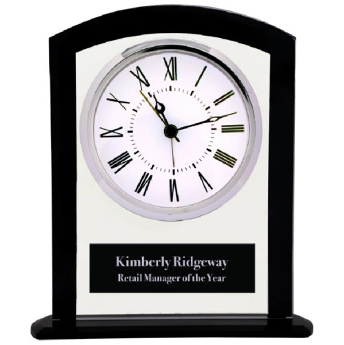 Black/Clear Glass Square Arch Clock