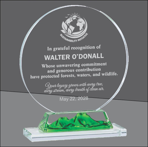 Green "Peaks" Circle Crystal Award