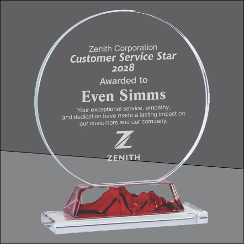 Red "Peaks" Circle Crystal Award