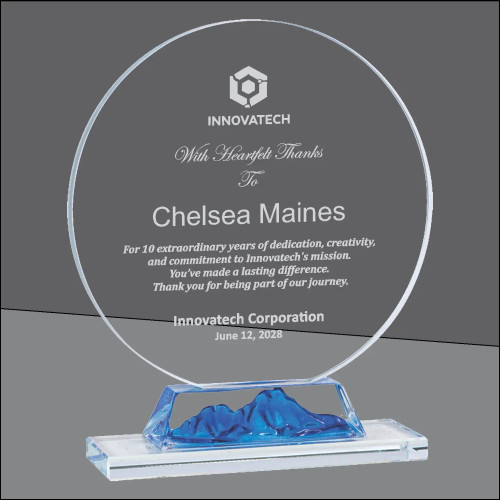 Blue "Peaks" Circle Crystal Award