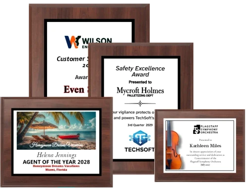Digitally Color Printed White Plate on Cherry Finish Plaque