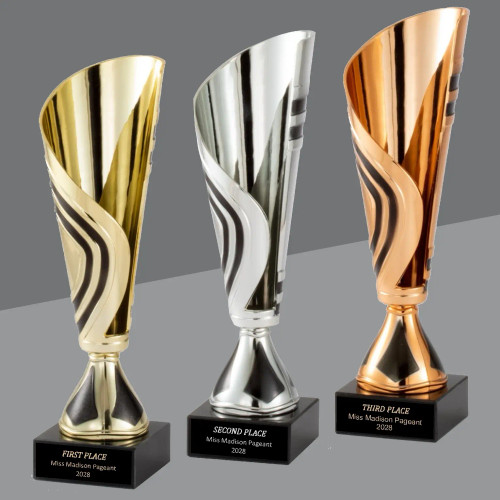 Series of Gold, Silver, Bronze Plastic Cups