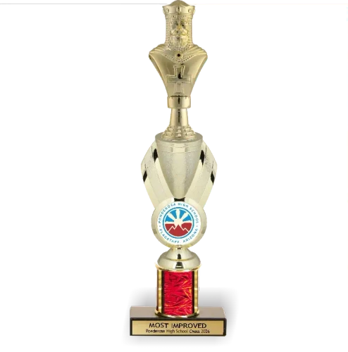 Classic Mascot Football Trophy with column on solid Black Marble Base