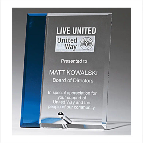 Clear Glass Award with Sapphire Blue Highlight