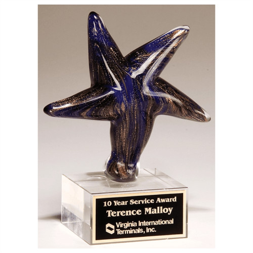 Blue Art Glass Star with gold metallic highlights
