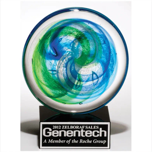Art Glass Disk with blue and light green accents