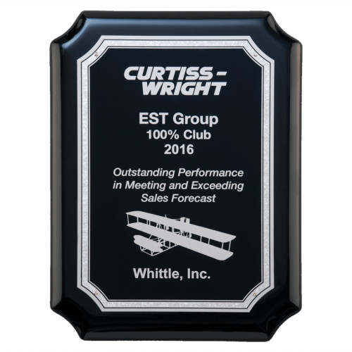 Black High Gloss Plaque with Black Silver Florentine Border Plate