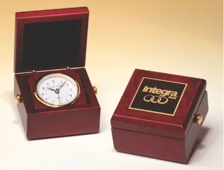 3 1/2" x 3 1/2" Hand Rubbed Mahogany Finish Box Clock