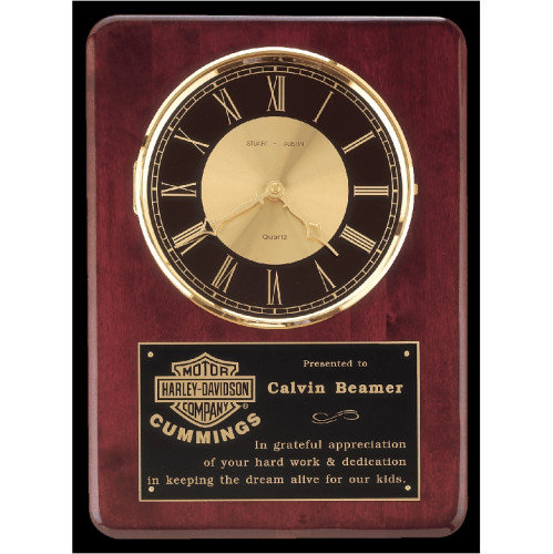 12" x 15" Rosewood Piano Finish Clock, Brass Bezel with Glass Lens