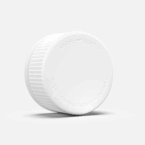 28mm Debossed Text Child-Resistant Closure | Matte White