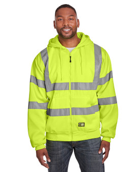 HVF021 Berne Men's Hi-Vis Class 3 Lined Full-Zip Hooded Sweatshirt