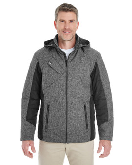 DG710 Devon & Jones Men's Midtown Insulated Fabric-Block Jacket with Crosshatch Mélange DG710 Devon & Jones Men's Midtown Insulated Fabric-Block Jacket with Crosshatch Mélange