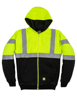 HVF023 Berne Men's Hi-Vis Class 3 Color Block Full-Zip Hooded Sweatshirt