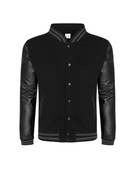 JHA042 Just Hoods By AWDis Men's 80/20 Heavyweight Urban Letterman Jacket with Leather Sleeves JHA042 Just Hoods By AWDis Men's 80/20 Heavyweight Urban Letterman Jacket with Leather Sleeves