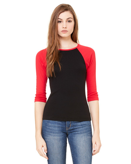 B2000 Bella + Canvas Ladies' Baby Rib 3/4-Sleeve Contrast Raglan T-Shirt