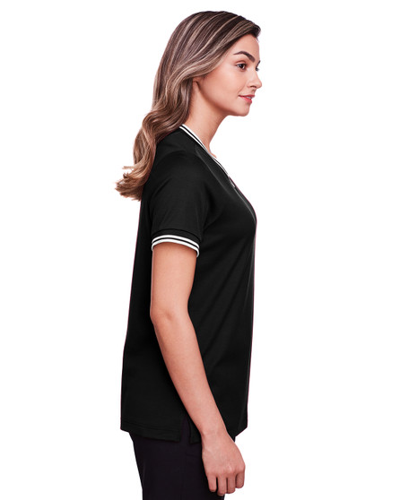 DG20CW Devon & Jones Ladies' CrownLux Performance™ Plaited Tipped V-Neck Polo, view 2