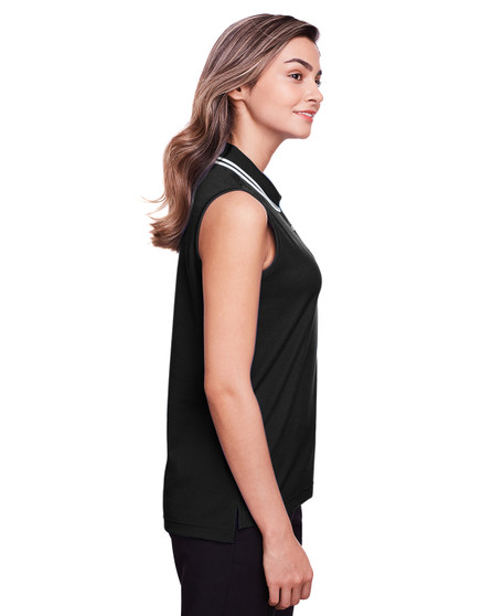 DG20SW Devon & Jones Ladies' CrownLux Performance™ Plaited Tipped Sleeveless Polo, view 2