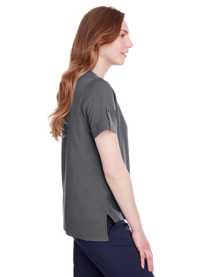 DG20WB Devon & Jones Ladies' CrownLux Performance™ Plaited Rolled-Sleeve Top, view 2