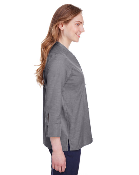 DG562W Devon & Jones Ladies' Crown Collection™ Stretch Pinpoint Chambray 3/4 Sleeve Blouse, view 2