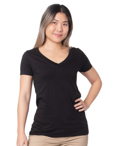 BA5875 Bayside Women's USA-Made Fine Jersey V-Neck T-Shirt