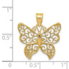14k Yellow Gold Polished Solid Textured Polished Back Filigree Butterfly Charm
