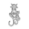 14k White Gold Black Diamond Fancy Double Cats Slide Animal Pendant 0.075 Ct.