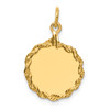 14k Yellow Gold 17mm Medium Plain Engravable Rope Border Circular Disc Charm
