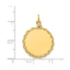14k Yellow Gold 26mm Medium Plain Engravable Rope Border Circular Disc Charm