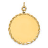 14k Yellow Gold 28mm Large Plain Engravable Rope Border Circular Disc Charm