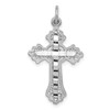 14k White Gold Solid & Diamond Cut Large Budded Cross Pendant Textured Charm