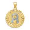 10k Two Tone Gold Diamond Cut Cuban Link Chain Border Jesus Face Medal Pendant