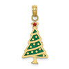 10k Yellow Gold Red & Green Enamel Flat Mini Christmas Tree w/ Star Pendant