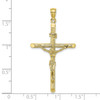 10k Yellow Gold Textured Finish Large Wood Style Cross Crucifix Pendant
