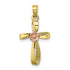 10k Two Tone Gold Textured Pink Flower Center Ribbon Twisted Cross Pendant
