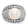 FW Pearl & Diamond Ring 11.5mm .925 Sterling Silver 0.1 Ct Size 6-8 Shey Couture