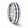 Edward Mirell Gray Titanium 8mm Blue Anodized Beveled Wedding Band Sizes 7 to 13