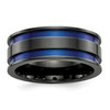 Black Ti Titanium 8.5mm Blue Anodized Wide Double Groove Wedding Band Sz 7 - 13